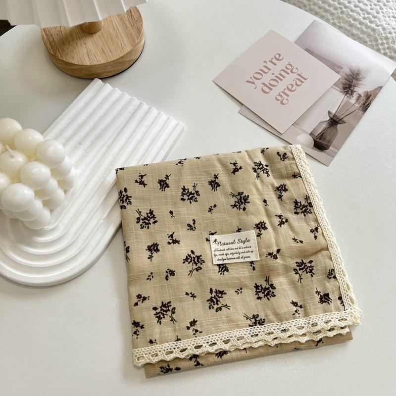 60CM Floral Small Square Scarf Women's Korean-Style Artistic Small Scarf Decorative Cotton Scarf Hair Band Square Hijab