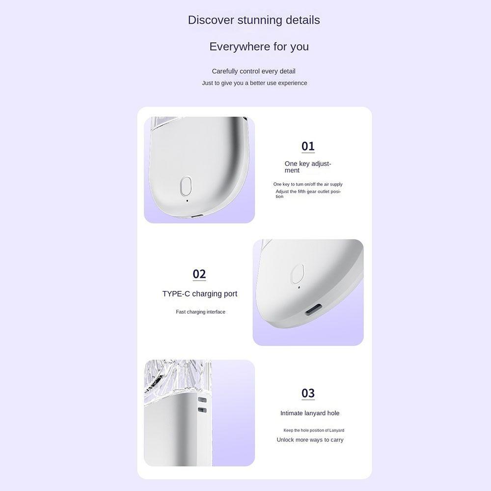 Transparent Handheld Electric Fan USB Rechargeable Air Cooler Portable Folding Neck Fan  Student