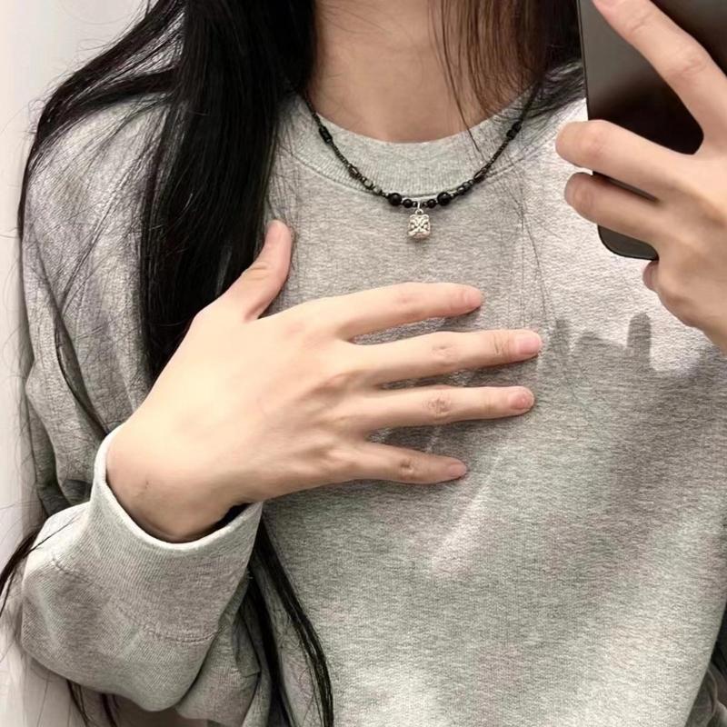 Vintage Chinese Style Lion-Pendant Necklace for Women Men Lucky Punk Unusual Stone Bead Choker Chain On The Neck Beads