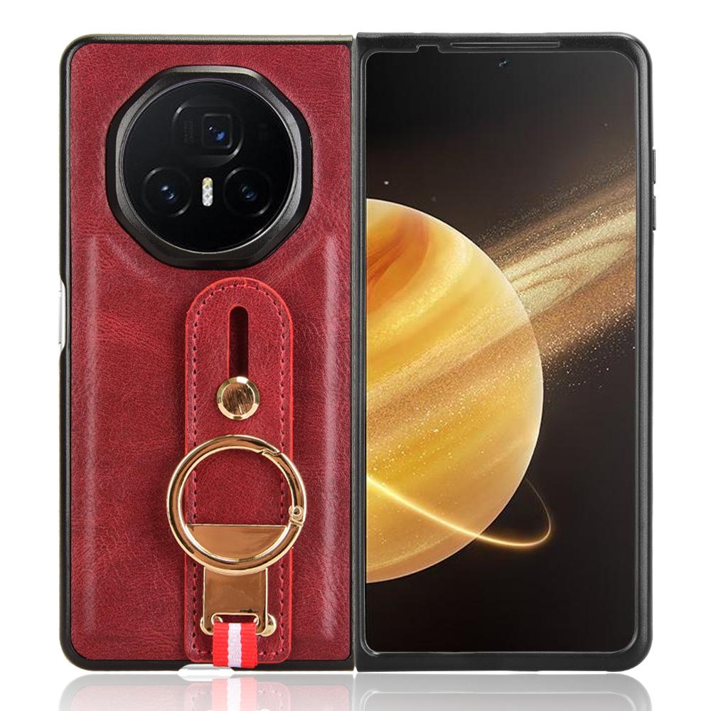 For Honor Magic V3 5G Case Leather+PC+TPU Wristband Cover with Bottle Opener Ring