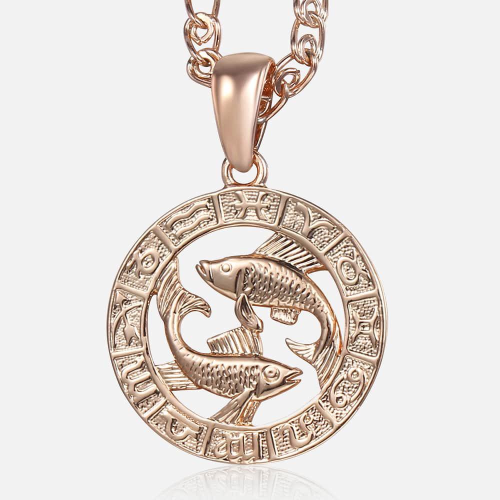 12 Zodiac Sign Constellations Pendant Necklace for Women Men 585 Rose Gold Color Necklace Birthday Gifts