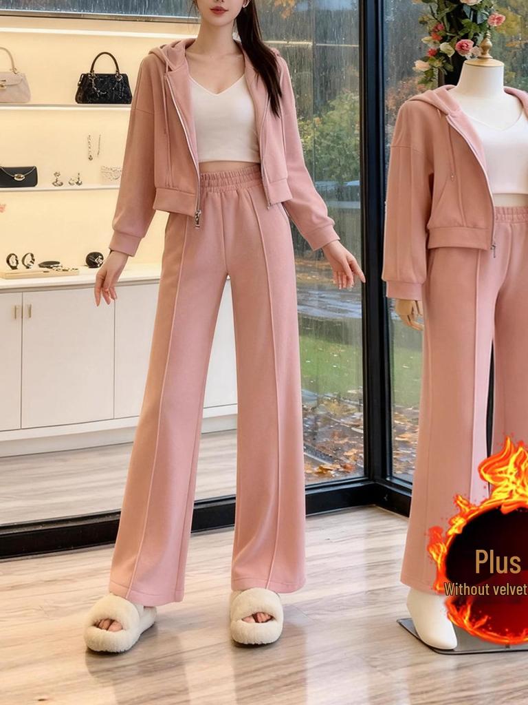 Korean Style Hoodie & Wide-Leg Pants Set - Casual Spring/Autumn Fashion for Women