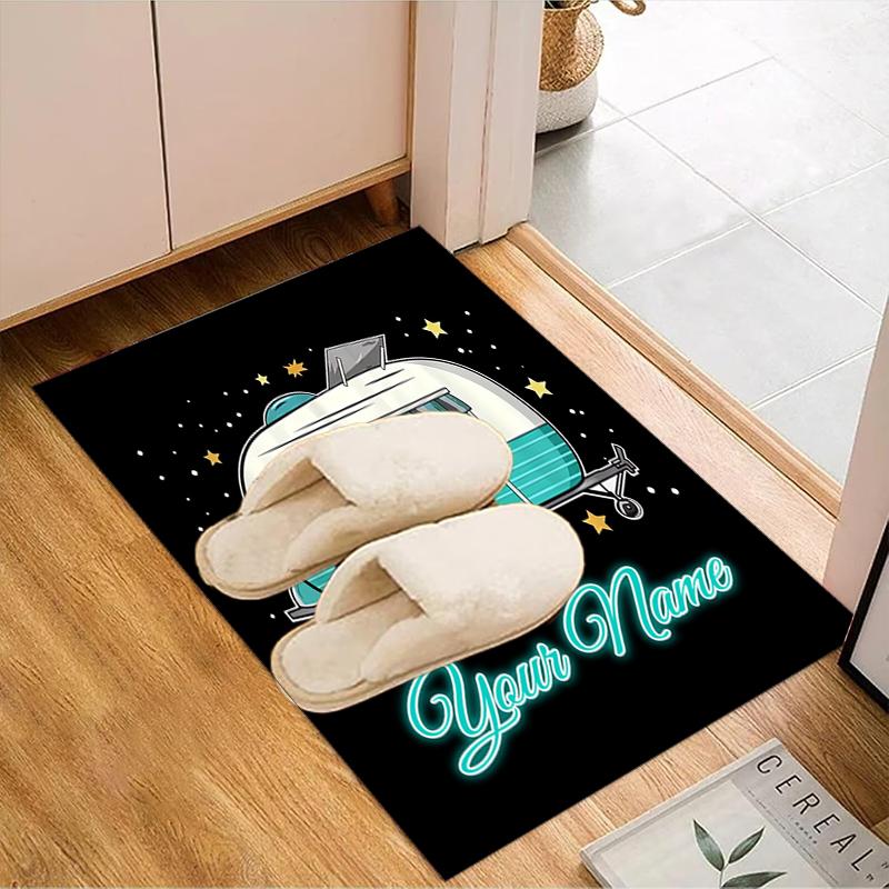 1PC Custom Name Retro Camper Journey Theme Floor Mat Ideal for Living Room, Game Rooms, Office, Bedroom, Floor Mat Playful Design