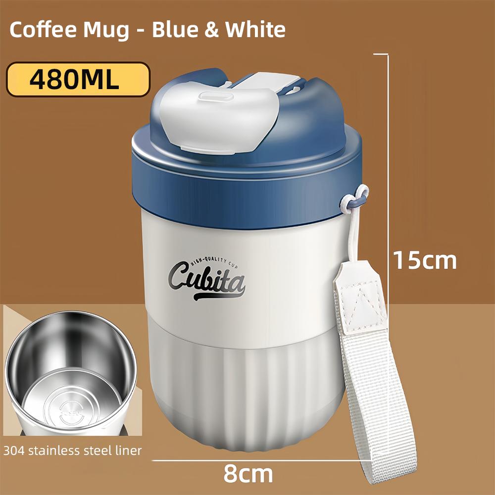 480ml Stainless Steel Coffee Thermos Bottle For Girls Vacuum Insulated Travel Mug With Straw Portable Drinkware 480ml