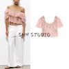 Spring and Summer New Women's Clothing Seaside Vacation Style Laminated Decoration Embroider Short Sleeve Round Neck Short Top 1067154