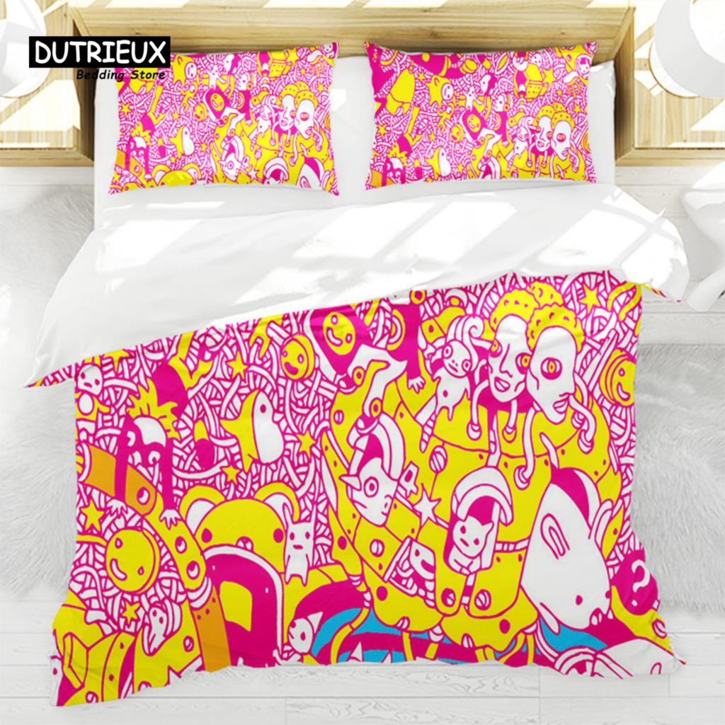 Abstract Art Painting Duvet Cover Colorful Cartoon Pattern Bedding Set Microfiber Quilt Cover Twin Full For Kids Girl Teen Decor