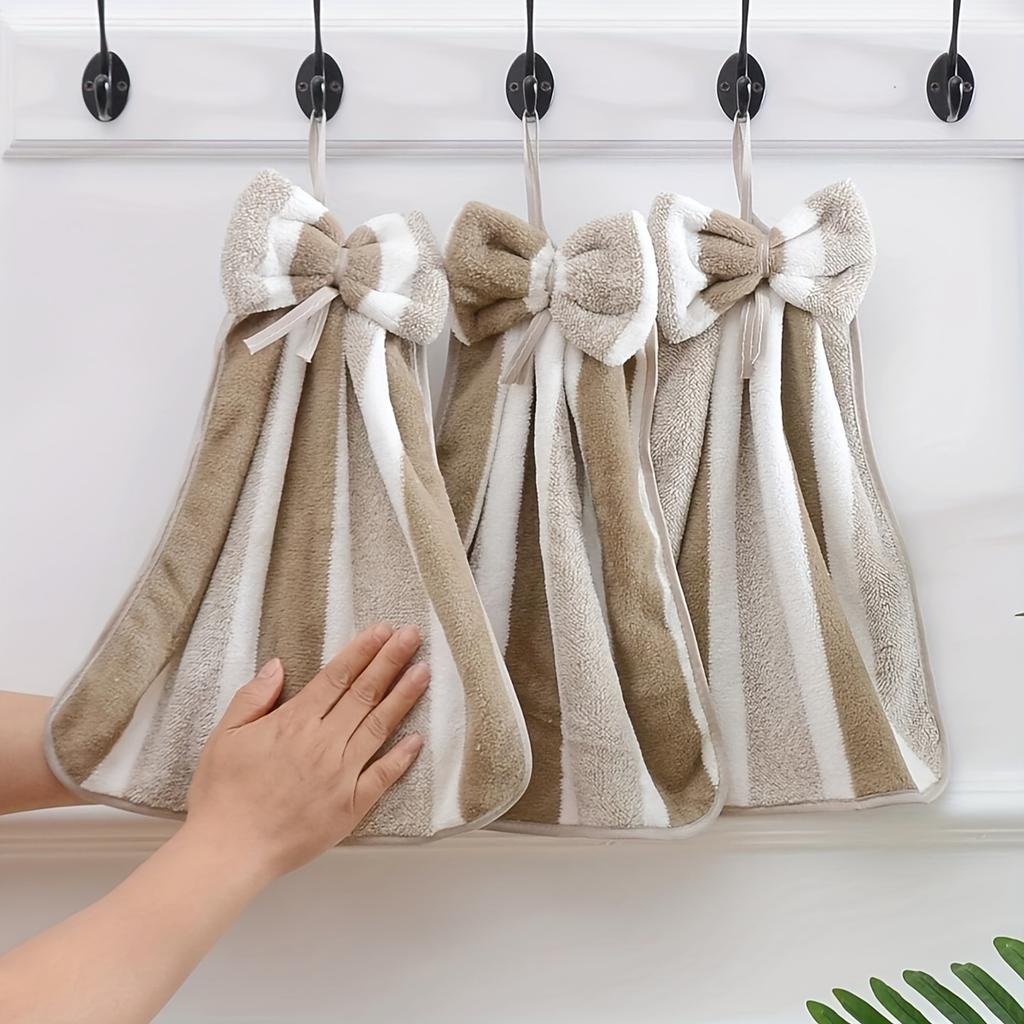 Coral Velvet Wide Bow Hand Towel Kitchen Bathroom Hand Towel Hanging Soft Absorbent Hanging Towel Rag