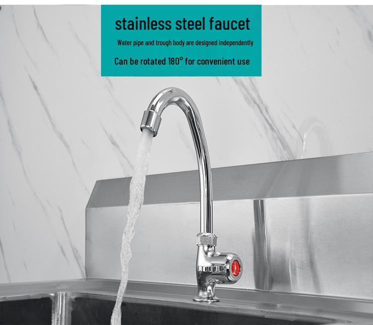 Commercial 304 Stainless Steel Floor-Standing Kitchen Sink with Platform Bracket, Single Bowl for Vegetable Washing and Dishwashing.