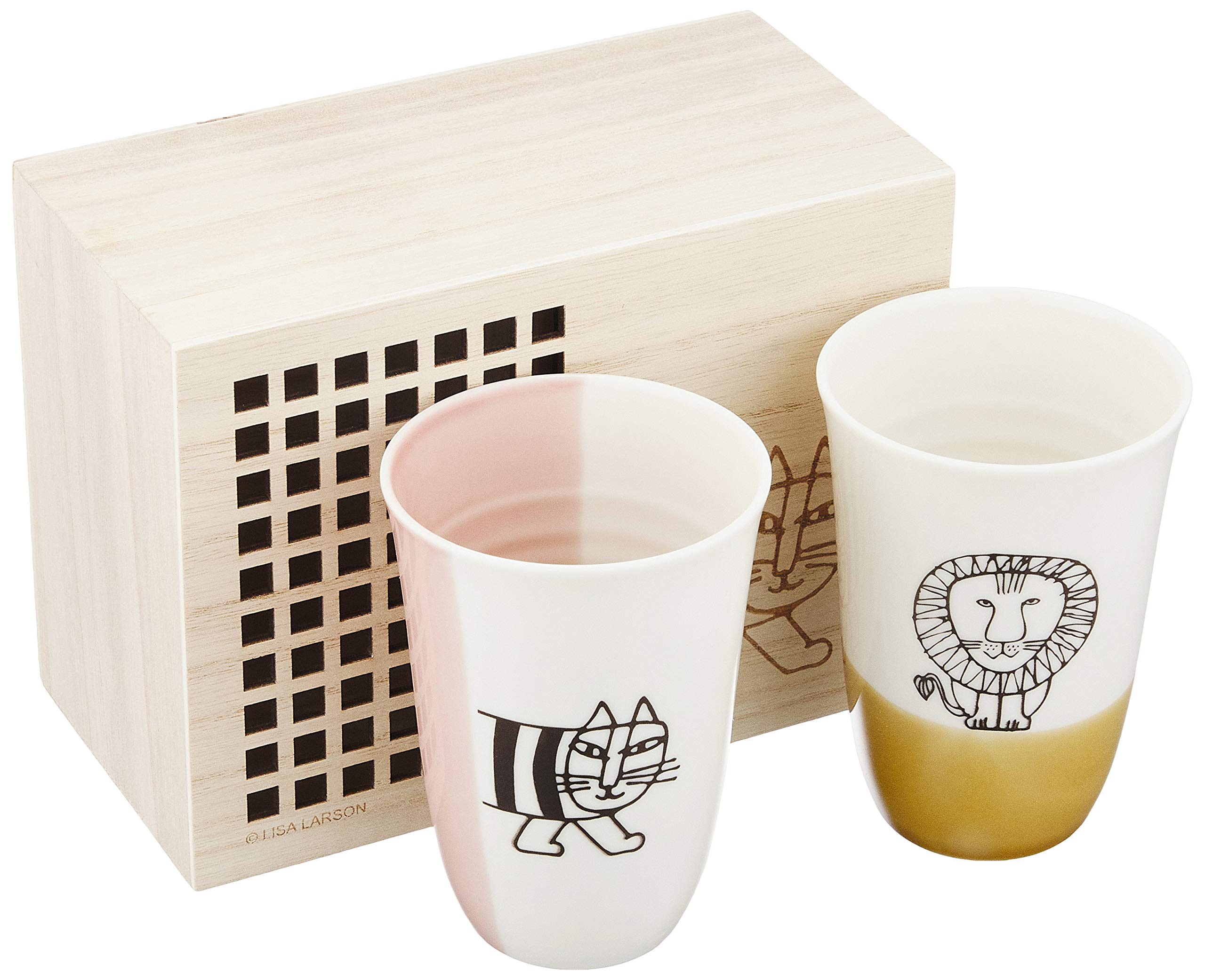 

Lisa Larson Pair of Ceramic Cups of in Wooden Box Po Praz (Set 2) (LL70-22SH) белый