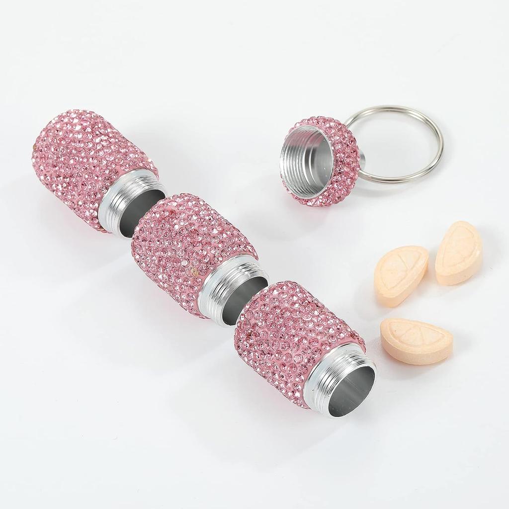 Bling Pill Case Portable Travel Pill Container Ins Rhinestone Waterproof Small Pill Holder with Keychain Cute Pill Storage Box