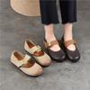 Retro Genuine Leather Soft Soled Shallow Women's Shoes Versatile Belt Buckle Round Toe Flat Shoes