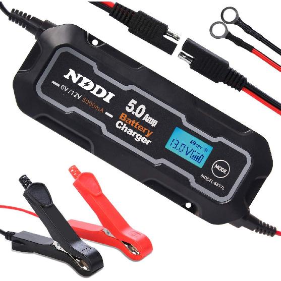 Car Battery Charger, 6V-12V 5A Smart Battery Trickle Charger Automotive Battery Charger Maintainer for Car Truck Motorcycle Lawn Mower Marine Lead