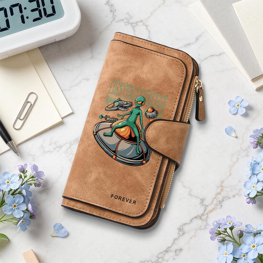 Fashion Alien Pattern Long Wallet Portable Card Holder Purse for Daily Use