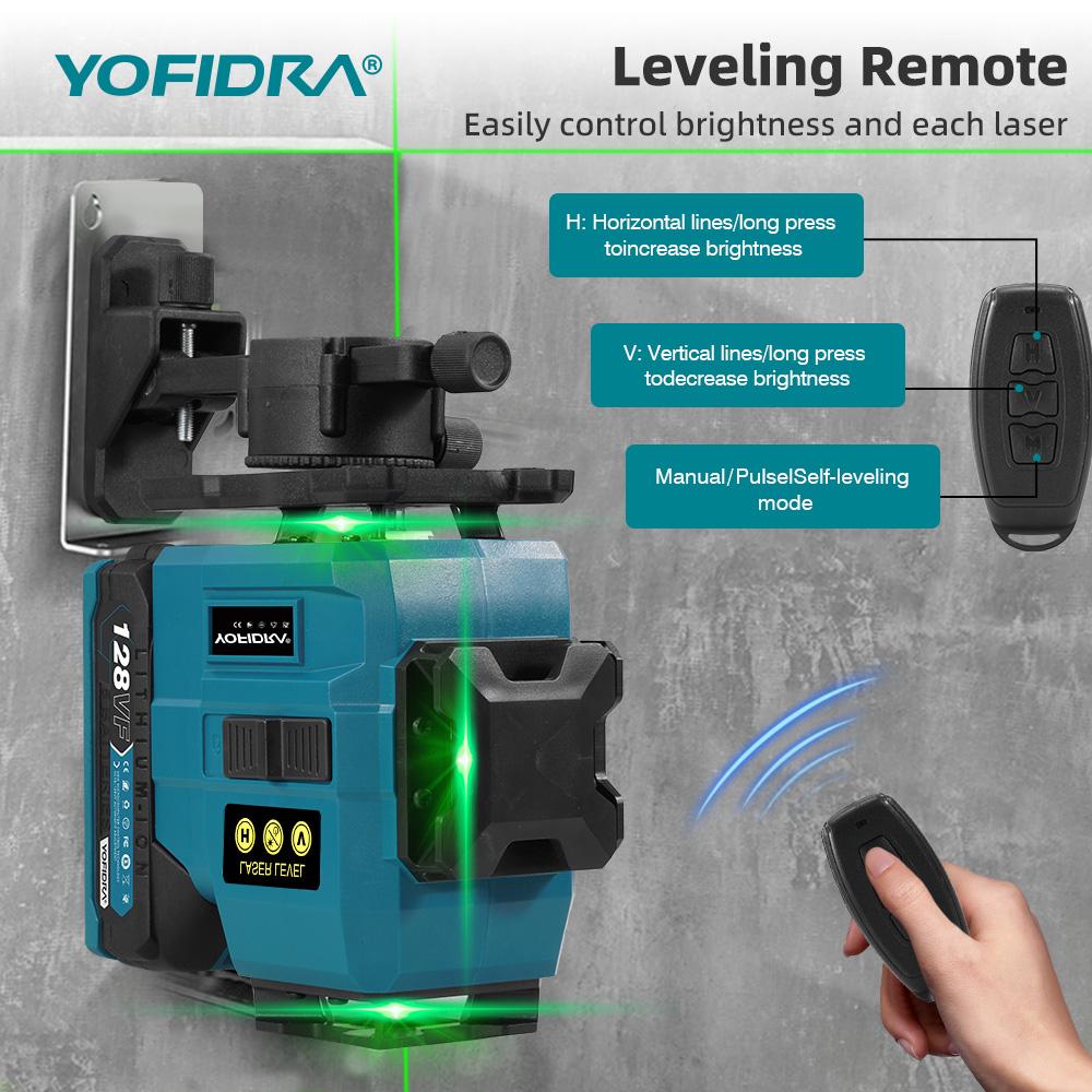 Yofidra 16 Lines 4D Laser Level Automatic 360 Horizontal Vertical Self-leveling Ultra Powerful Green Beam For 18V Battery