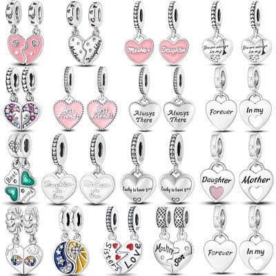 Pingente de pingente de amizade de mãe e filha de prata 925 Fitfashionbracelet colar joias faça você mesmo