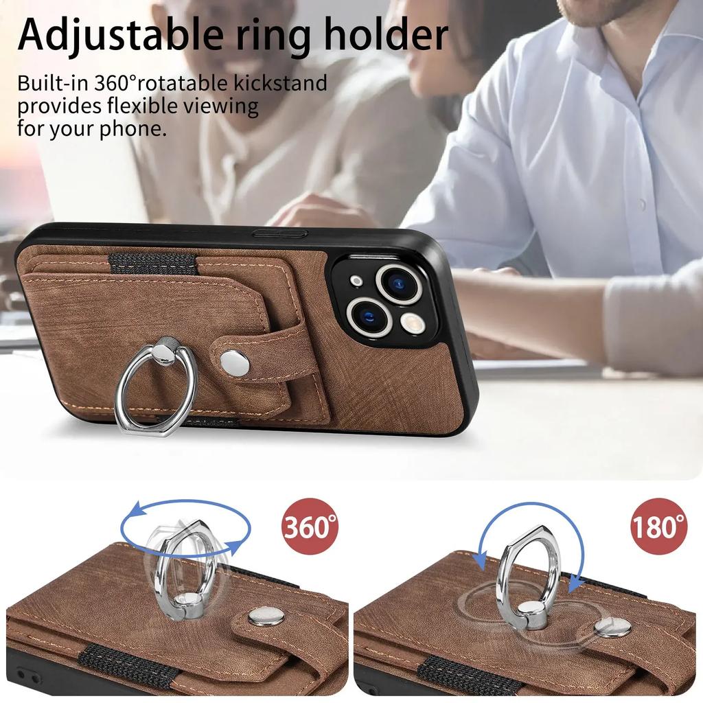 Ring Holder Leather Cards Solt Wallet Case for iPhone 14 16 Pro Max 13 11 12 Mini 15 Plus XS XR Se 2025 Magnetic Stand Bag Cover