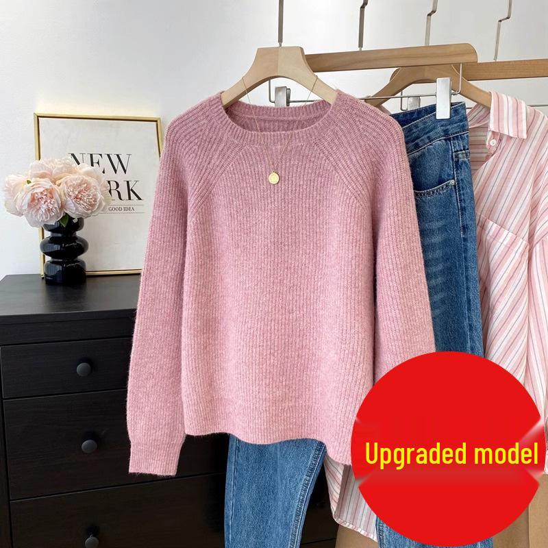 Damen Raglanärmel Rundhals Strickware - 2025 Herbst/Winter Layering Pullover, Lässiger Stil Top