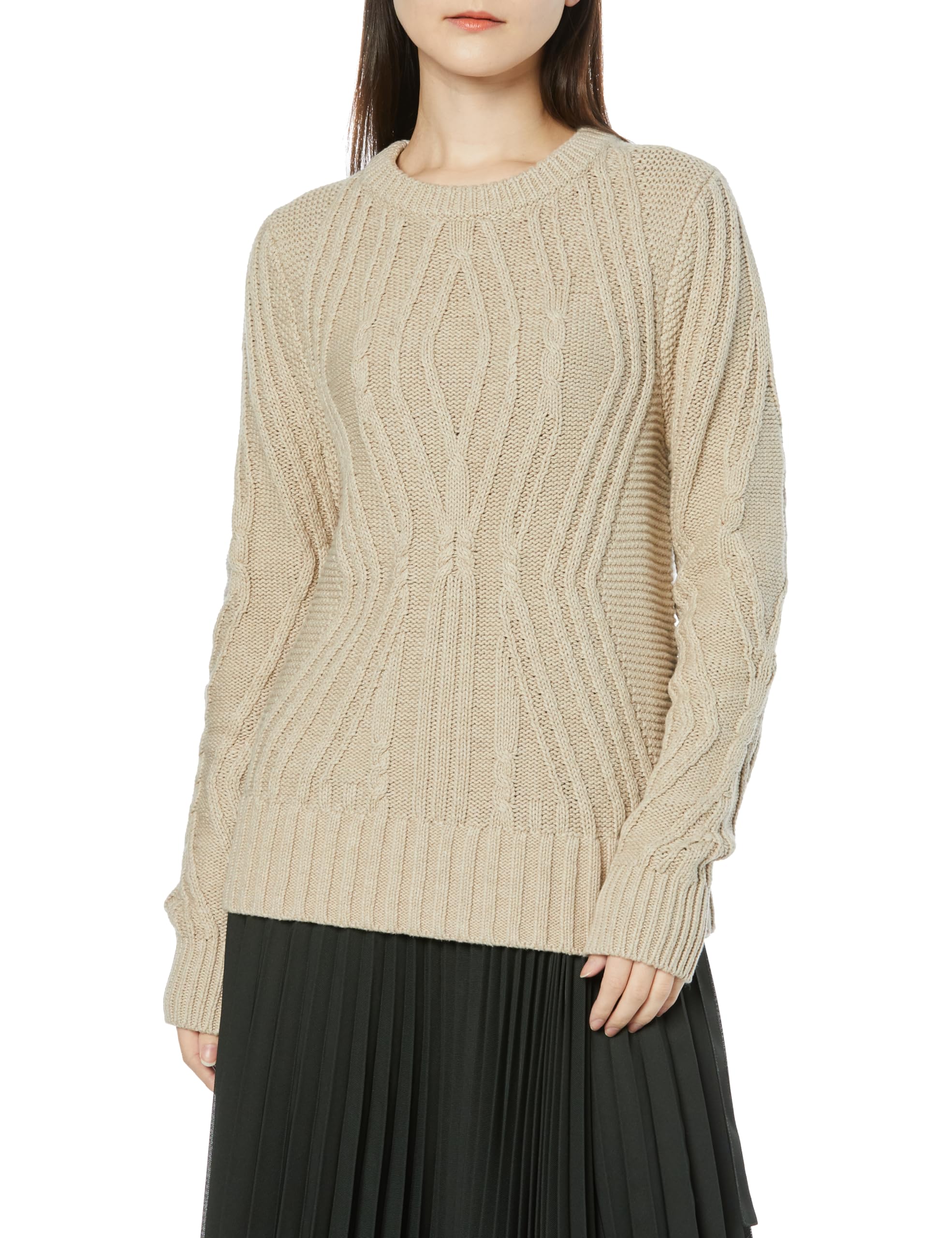 

Amazon Essentials Cable Knit Crew Neck Sweater, 100% Cotton, Women s, Beige, Size L