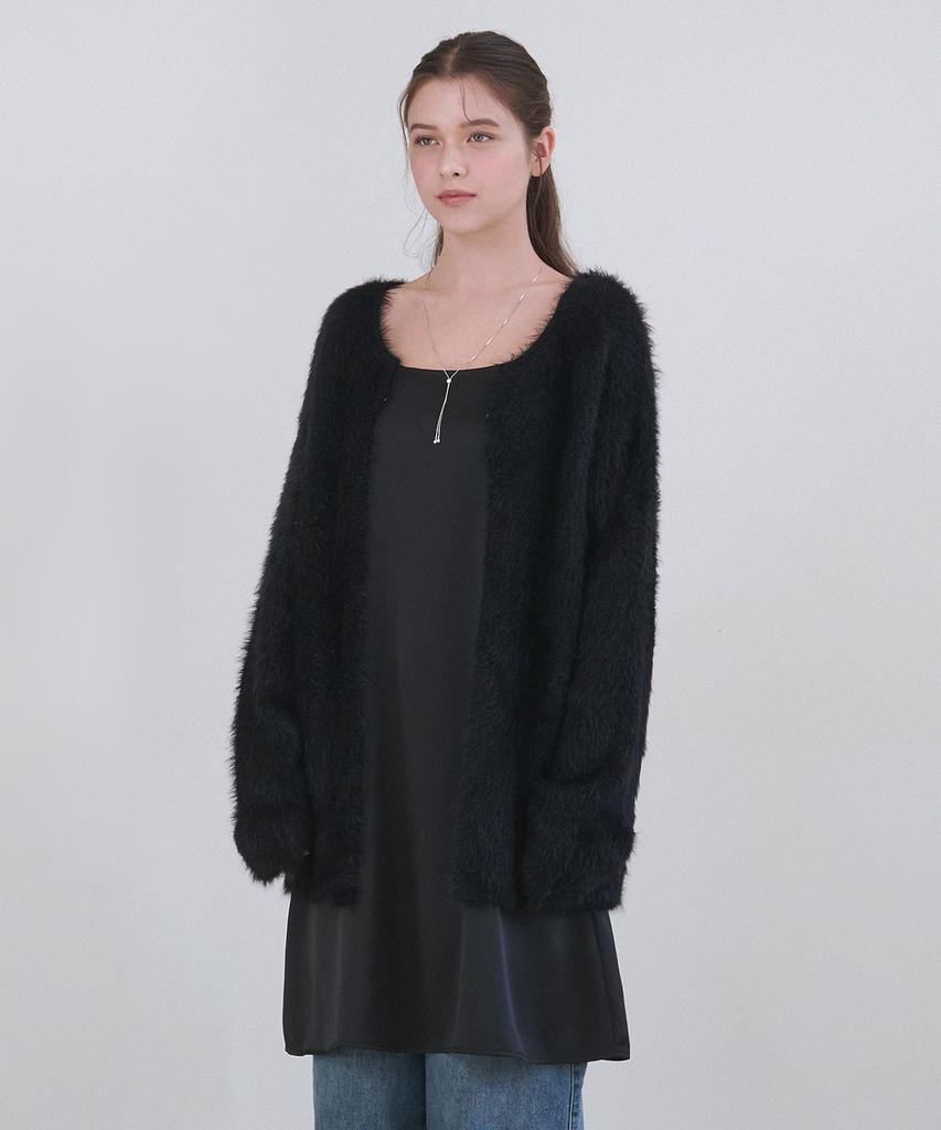 Micene Dina Fur Cardigan-Satin Dress Set