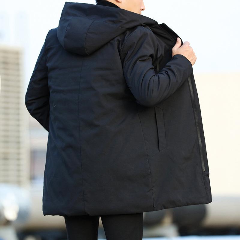 Trench Coat Caldo con Cappuccio Casual Autunno Inverno da Uomo Parka Semplici Giovanili Belli Taglie Forti
