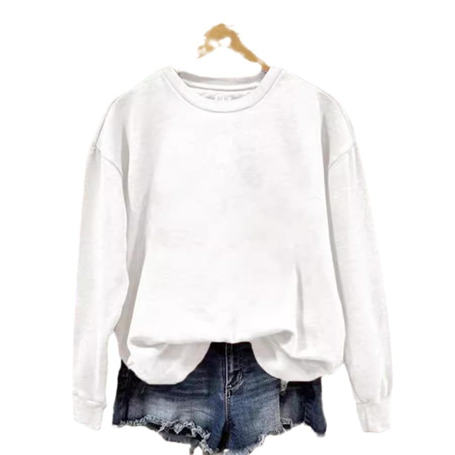Solid Color Round Neck Printed Sweatshirt for Autumn & Winter - European & American Style