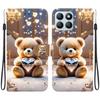 Handmade PU Leather Flip Case for Honor X8b Anti-Slip Shockproof Cover with Wrist Strap & Heart/Rose Cat Designs