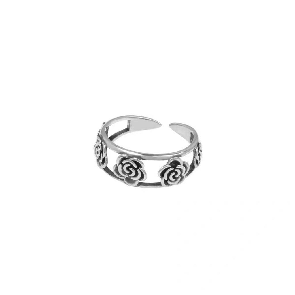 Korean Retro Rose Flower Open Ring - Women's Cool Vintage Style Finger Accessory