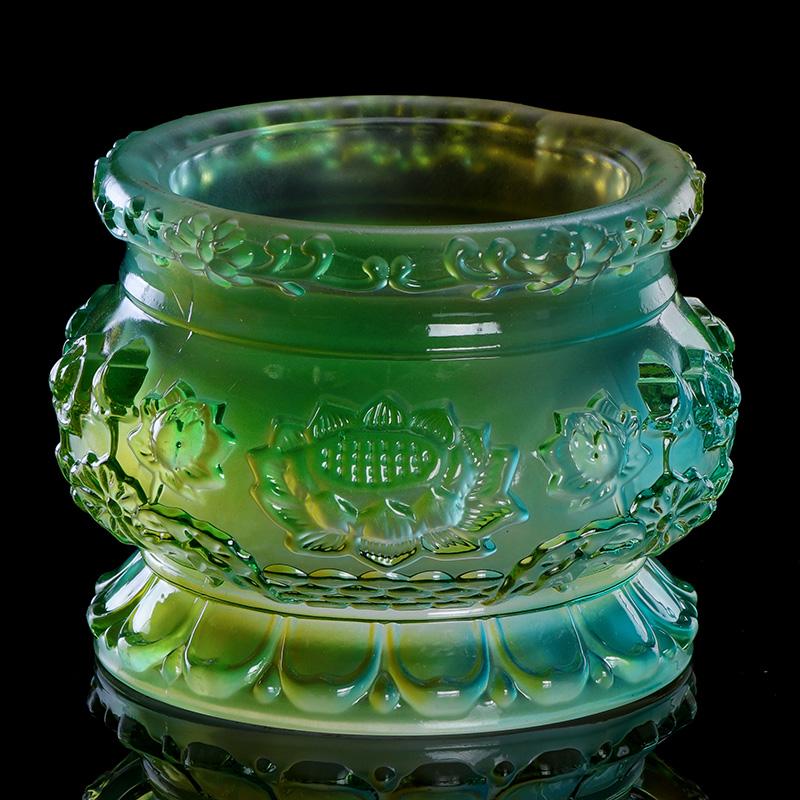 

Embossed Lotus Glass Incense Burner for Indoor Use, Offering to Buddha, Buddhist Articles by Mai Taibao