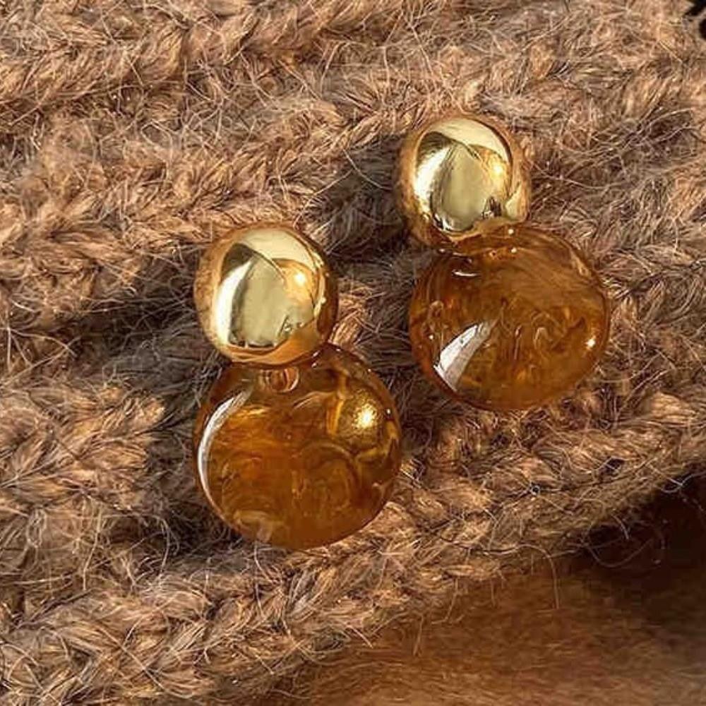 Pendant Vintage Women's Earrings Light Luxury Amber Ear Stud Romantic Amber Color Earrings Wedding