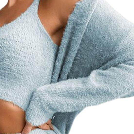 1 Set Damen-Outfit, U-Ausschnitt, bauchfreies Top, lange Ärmel, vorne offen, Mantel und Hose, Outfit für den Alltag