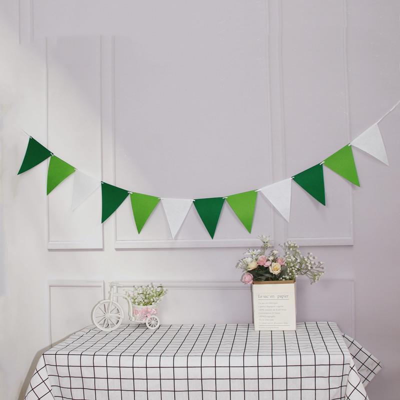 Forest Style Felt Triangle Party Flags In Brown, Blue, and Green