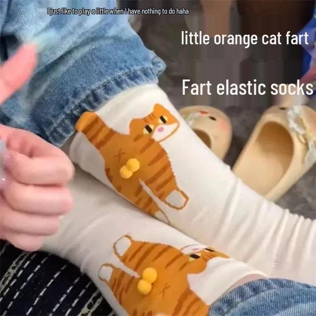 Women's Autumn/Winter Cat Egg Socks - 2 Pairs of Comfy, Funny, Cotton Knee-Highs