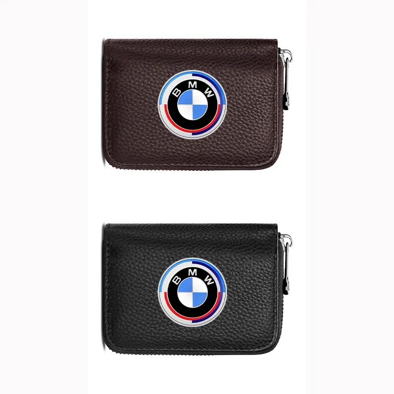 HZAU9 2025 Hots E60 Leather Emblem Car Key Case Keychain Zipper Key Case Bag For 50th BMW M M3 M5 M6 M2 E46 E90 E60 F10 F30 E39 E36 F2