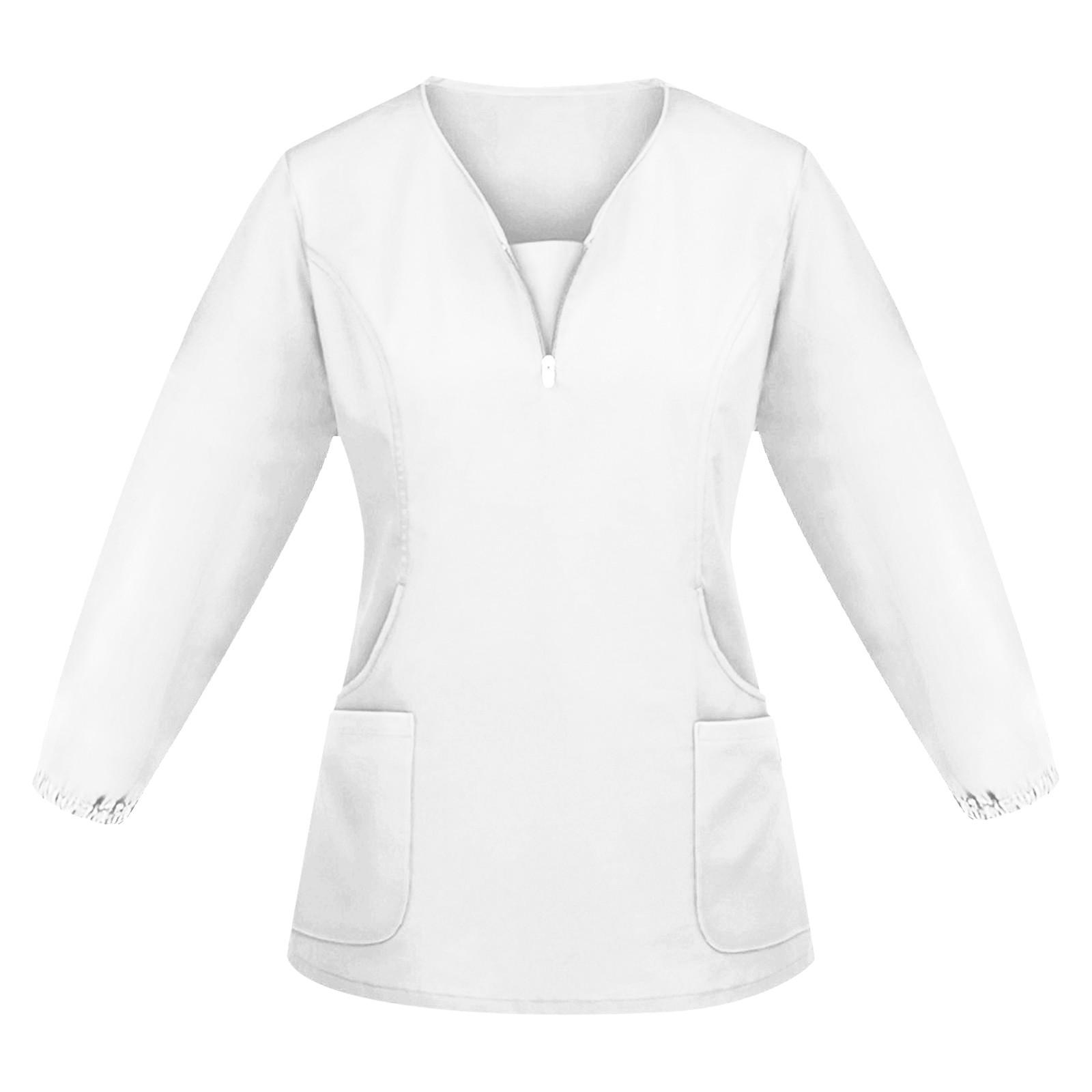 

Женский однотонный топ с длинным рукавом и v-образным вырезом, рабочая форма, карманный топ L белый