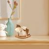 Simple Design Wooden Rocking Horse Figurine with White Ribbon for Home Nursery Table Decoration and Collectible Display