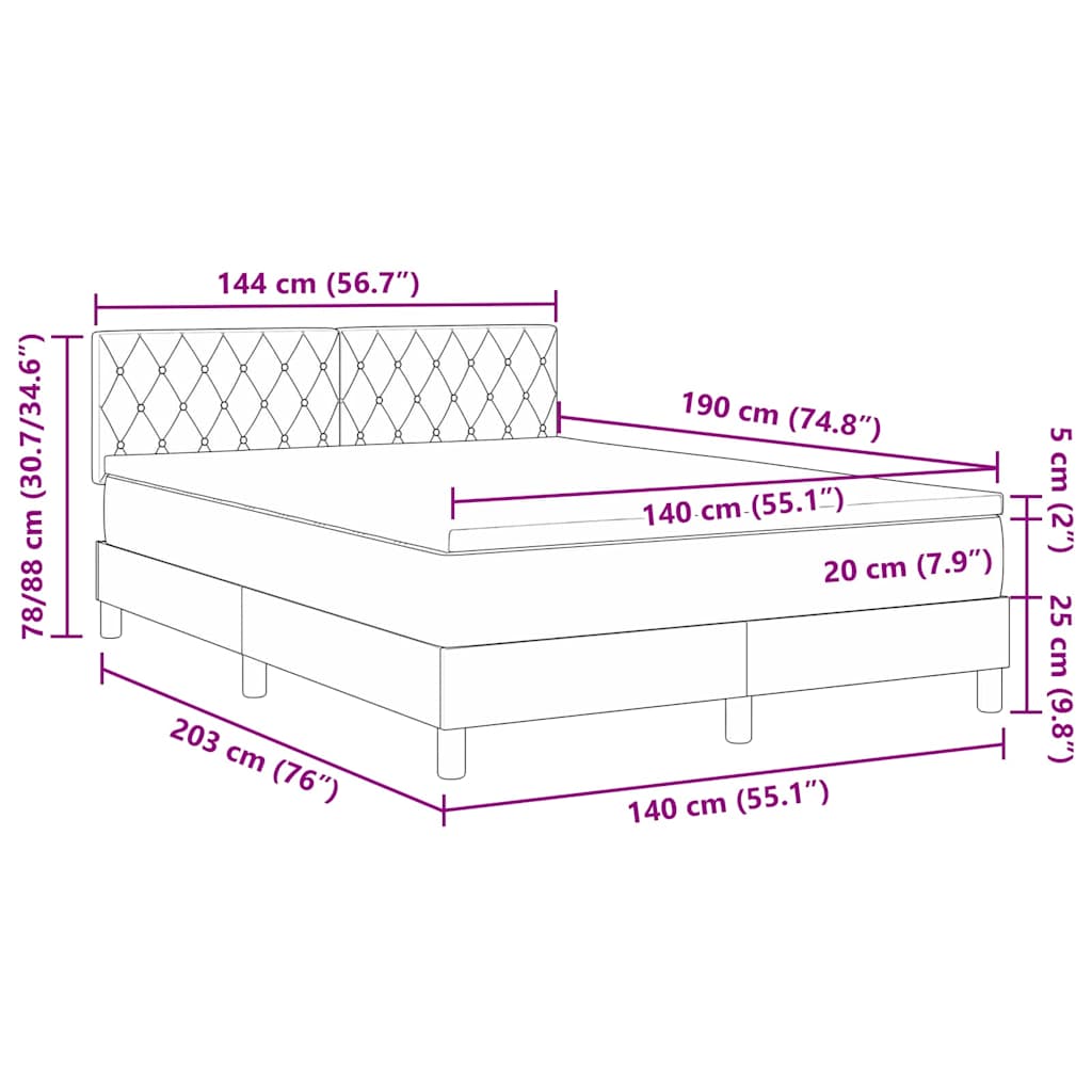 LED Box Spring Bed with Mattress Black 140 X 190 Cm Velvet