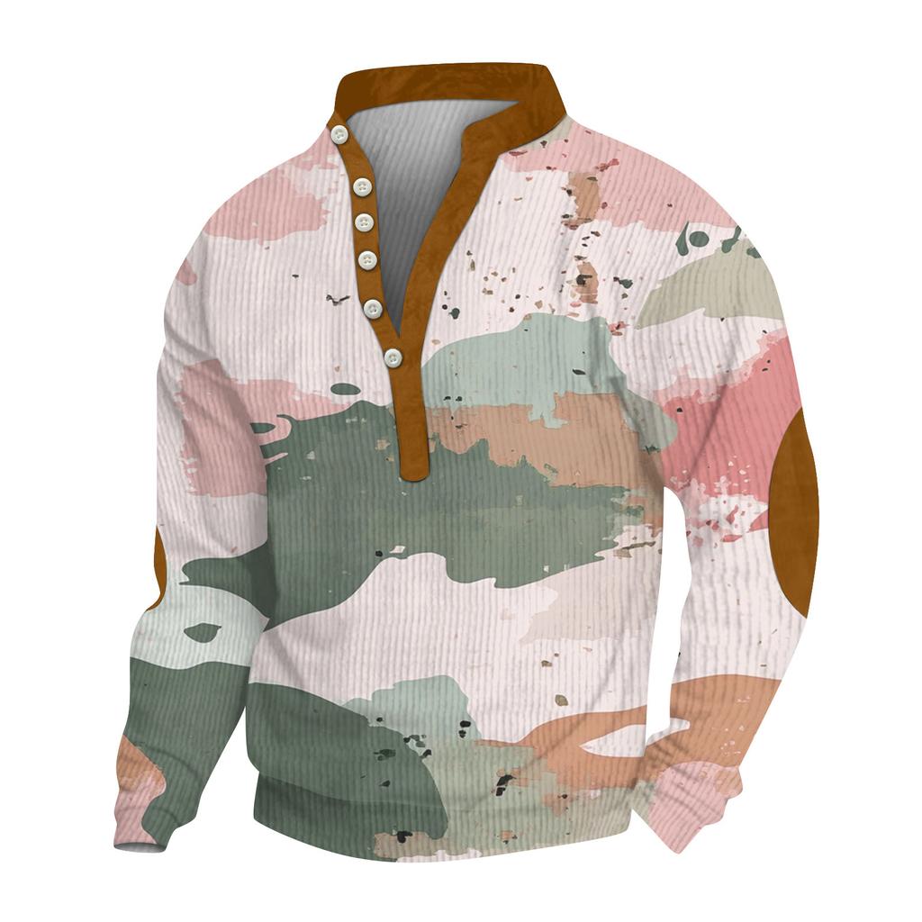 Herren Print Plüsch Warmer Mantel Fleece Pullover Freizeitjacke Tasche Pullover Wintermantel