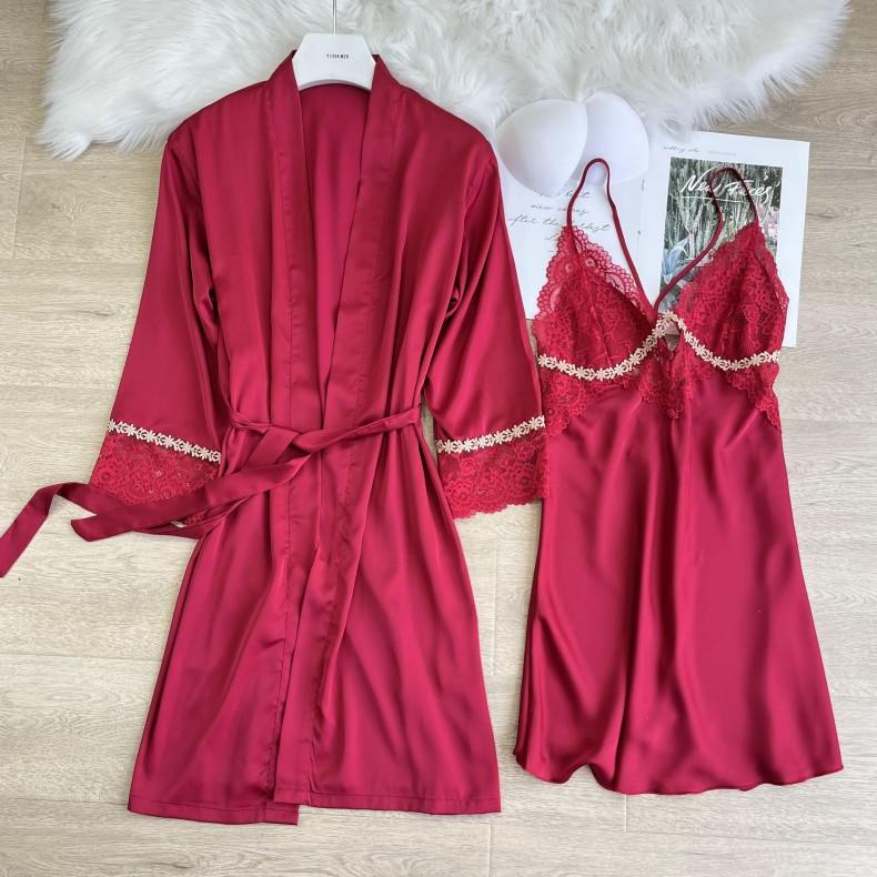 

Летний сексуальный комплект из двух частей для женщин, кимоно, банный халат, кружевная пижама, свободная домашняя одежда из вискозы, повседневная одежда M