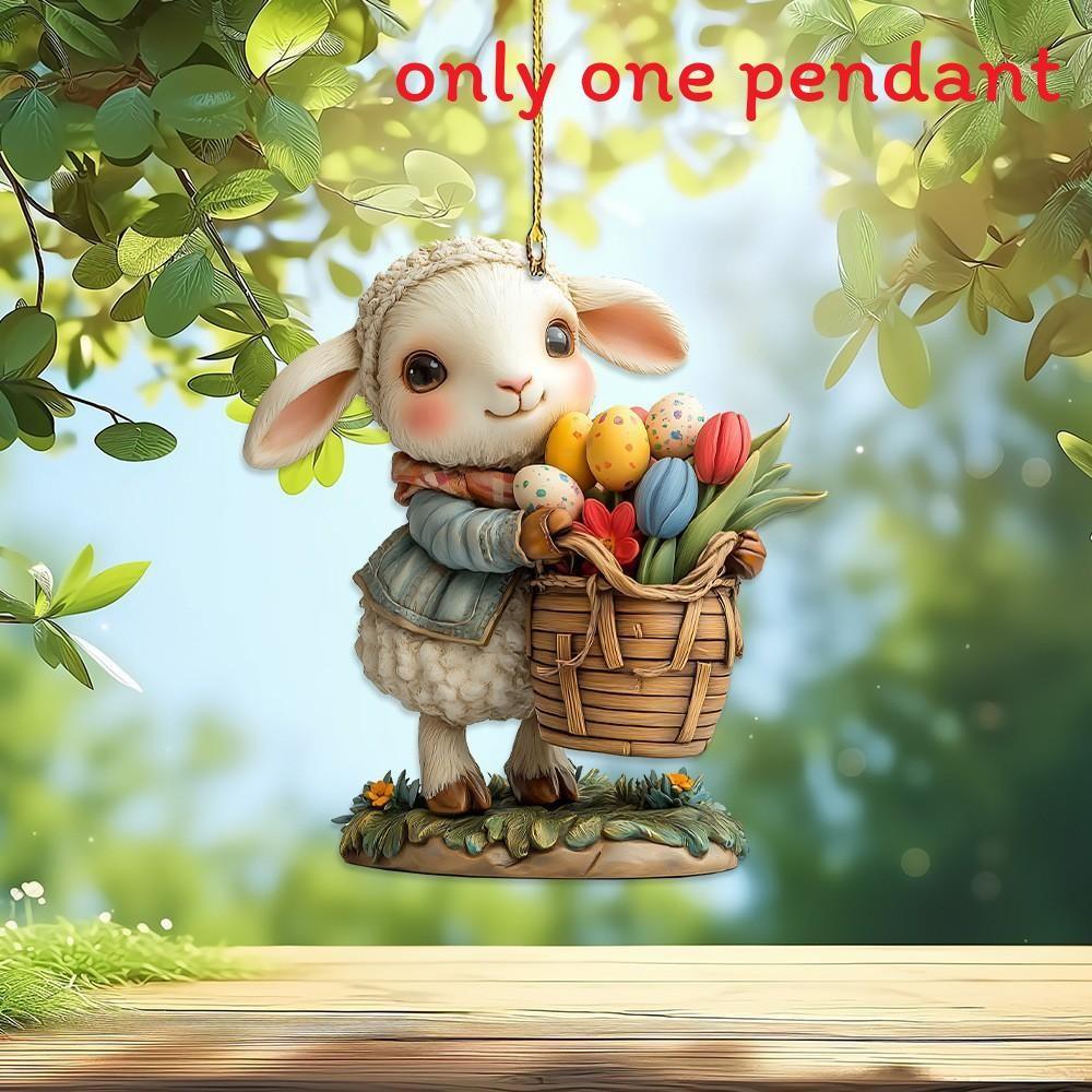 Rabbit Easter Little Holding Eggs Car Pendant With Acrylic Flat Surface Decor