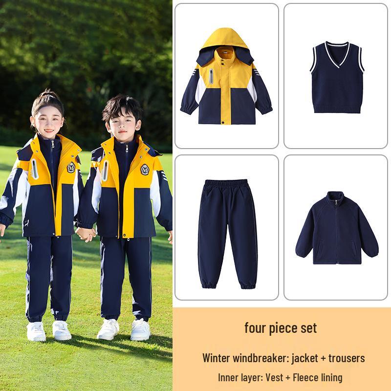 Elementary School Spring/Autumn Windbreaker & Winter Three-Piece Uniform Set