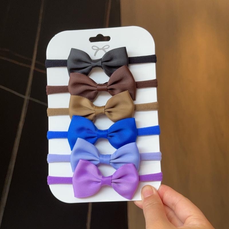 6Pcs/Set Solid Color Kids Headwear Elastic Hair Bands for Baby Cute Ribbon Bowknot Headband Infant Girls Hair Accessories