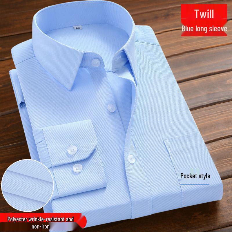 Men's Blue Long-Sleeve Business Shirt - Spring/Autumn Professional Workwear with Pocket Style