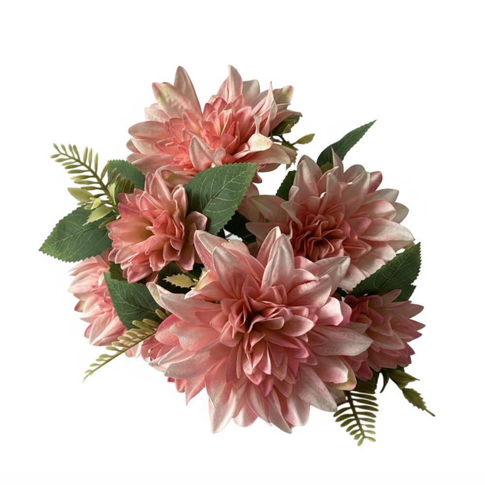 

Creative Dahlia Rose Daisy Artificial Flowers Multicolor Green Leaves Simulation Flower DIY Silk Petals Faux Flower Gift світло-рожевий колір