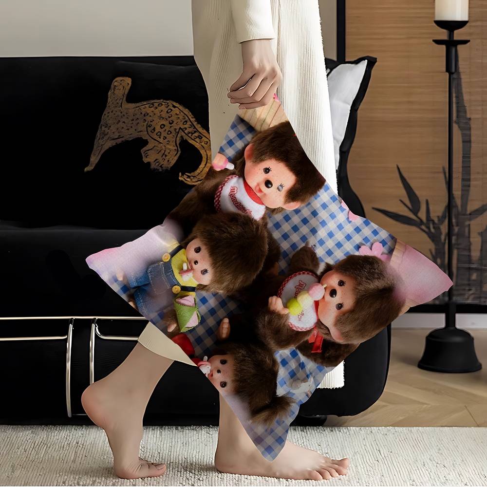 Japanese Cute Doll M-Monchhichis Personalized Pillow Cover Kids Bedroom Wild Party Decor Pillowcase Kid Birthday Shower Gift