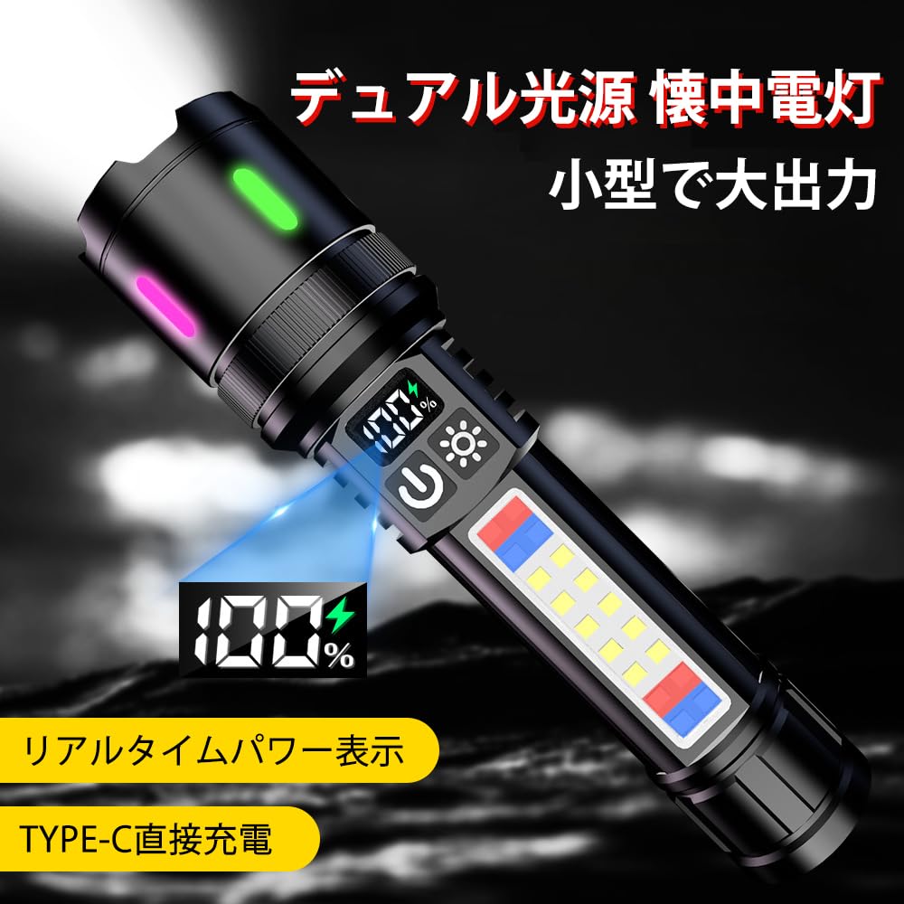 Lumens LED Military Digital Battery Super Powerful 7 Zoom Red and Blue Warning Side COB Work Ideal for Night Outdoor and Power Outages 20,000