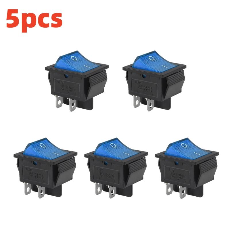 5PCS KCD4 Rocker Switch AC 10A/125V 6A/250V DPST 4 Pins 2 Position ON/OFF Red LED Light Illuminated Boat Rocker Switch