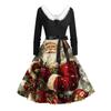 Damen Casual Fashion Langarm Weihnachten Grafik Bedruckte Vintage Lange Kleider