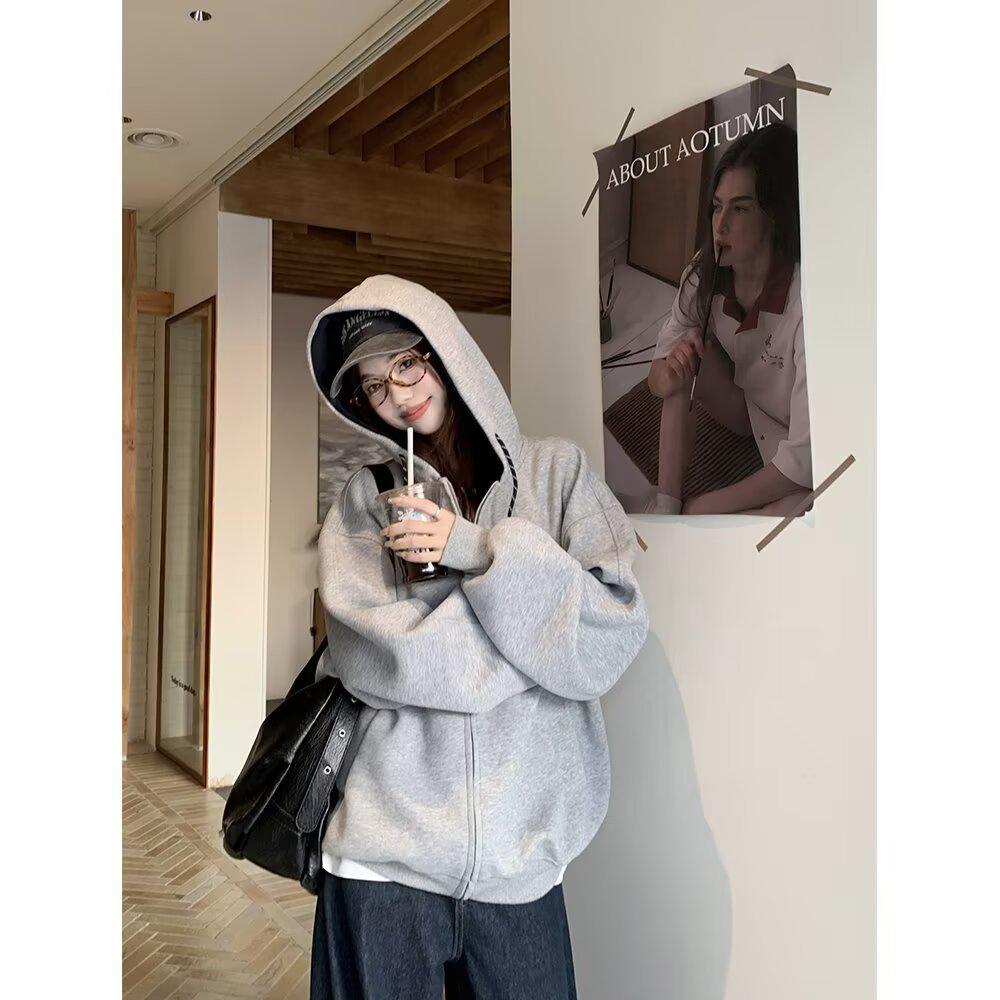 

2025 Autumn/Winter Grey Hooded Cardigan Jacket - Stylish and Unique Design, Perfect for Couples. L світло-сірого кольору