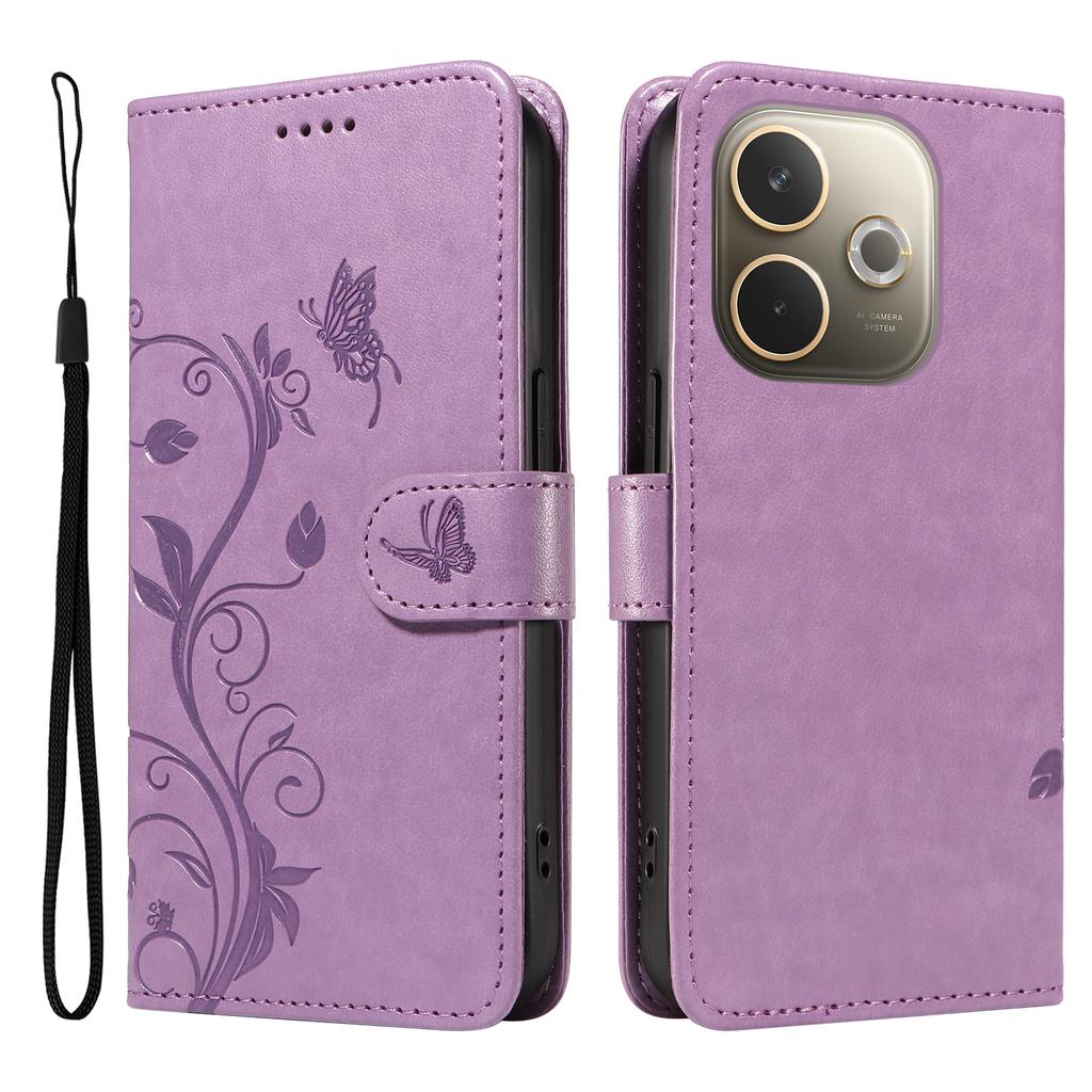 For Oppo A5 Energy 5G (China)/Oppo A5 Pro 4G (Global) PU Leather Cases Flower Pattern Wallet Stand Phone Cover with Strap