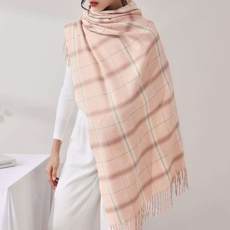 Plaid scarf new imitation cashmere scarf women's sweet shawl warm woven fringed scarf autumn and winter